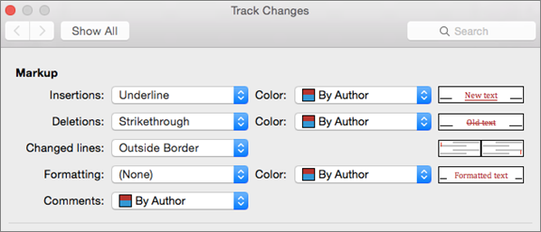 track changes with name of changer word for mac 2016